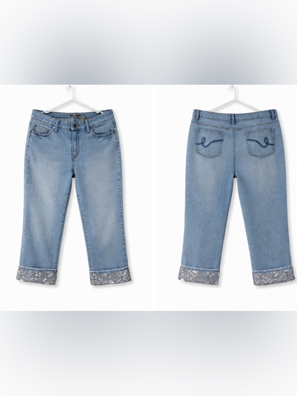 Light Blue Embellished Cuff Women's Jeans